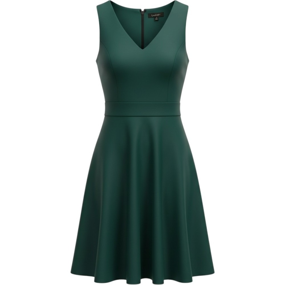 Lulus Womens Forest Green Sleeveless V-Neck Fit and Flare Dress JMD7141 Size S